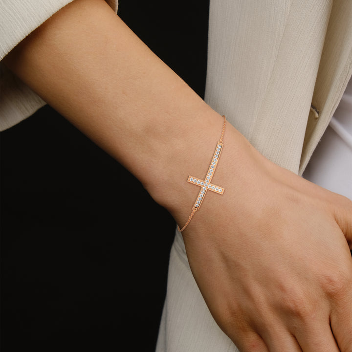 Elegant Round Lab-Grown Diamond Gold Cross Bracelet | 0.36 CTW