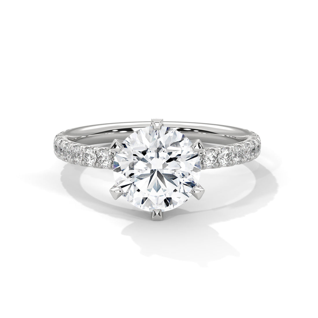 6-Prong Pave Round-Cut Engagement Ring with 2ct Lab-Grown Diamond (F VS1)