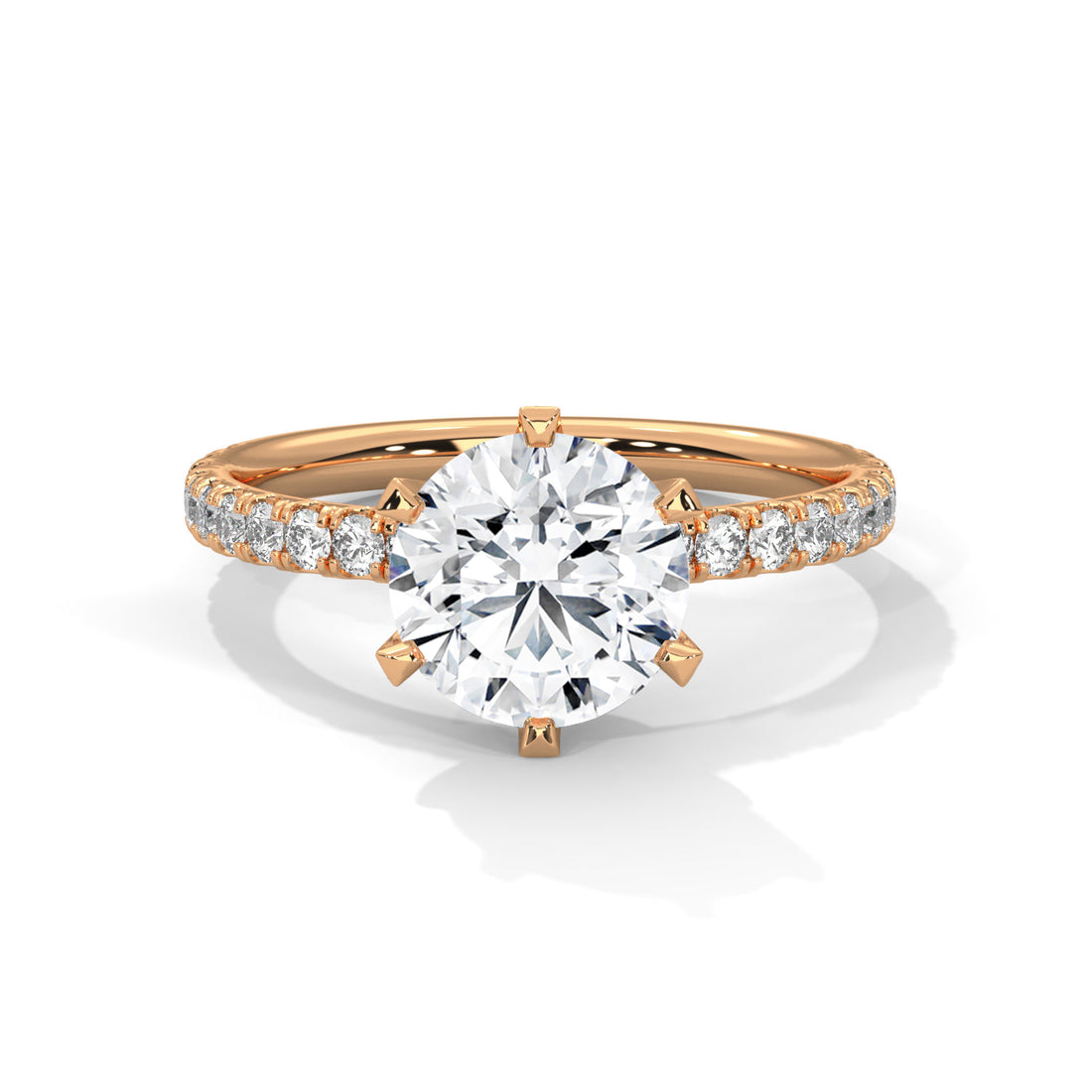 6-Prong Pave Round-Cut Engagement Ring with 2ct Lab-Grown Diamond (F VS1)