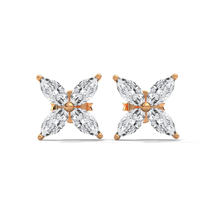 Radiant Petals Marquise Cut Diamond Floral Earrings 14K&18K Gold | 1.12 CTW