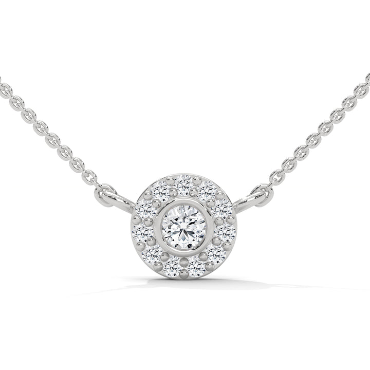 Round-Cut Diamond Bezel Halo Pendant 14K Gold Necklace | 0.26 CTW