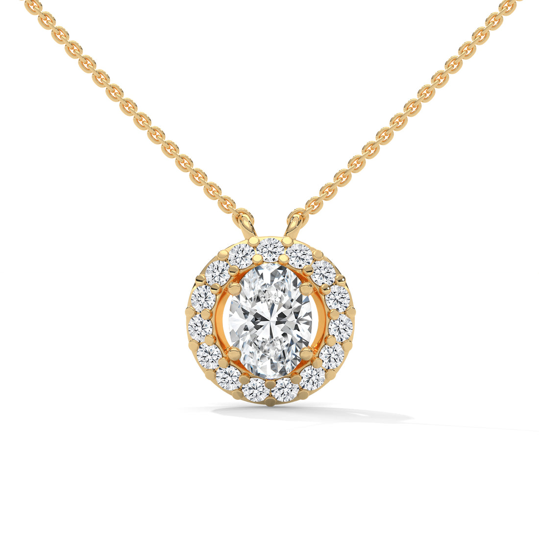 Eternal Glow: 14K Gold 0.75CT Oval-Cut Diamond Halo Pendant Necklace