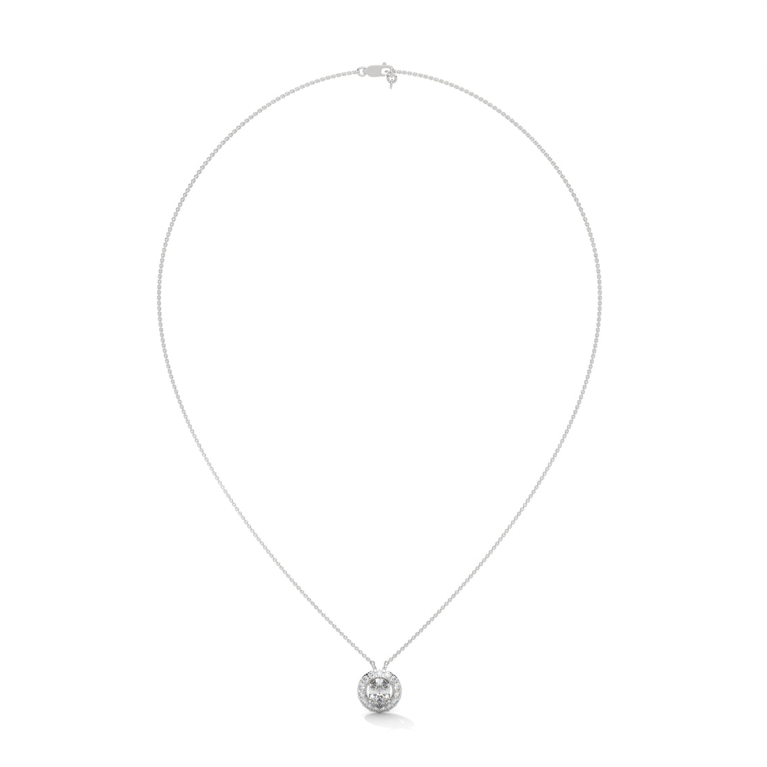 Eternal Glow: 14K Gold 0.75CT Oval-Cut Diamond Halo Pendant Necklace