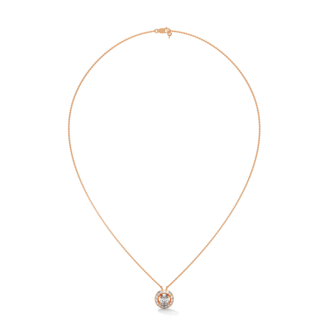 Eternal Glow: 14K Gold 0.75CT Oval-Cut Diamond Halo Pendant Necklace
