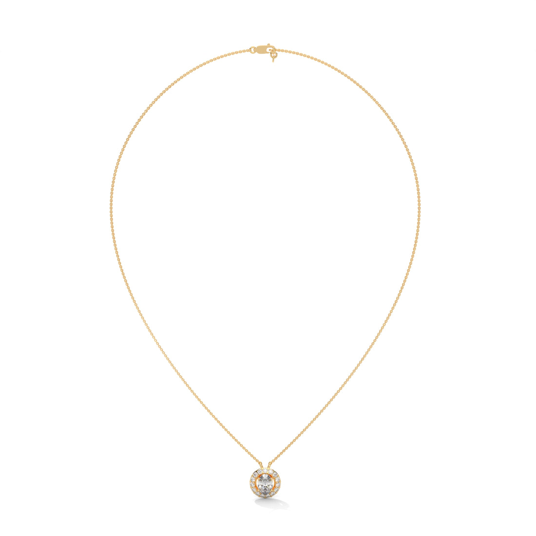 Eternal Glow: 14K Gold 0.75CT Oval-Cut Diamond Halo Pendant Necklace