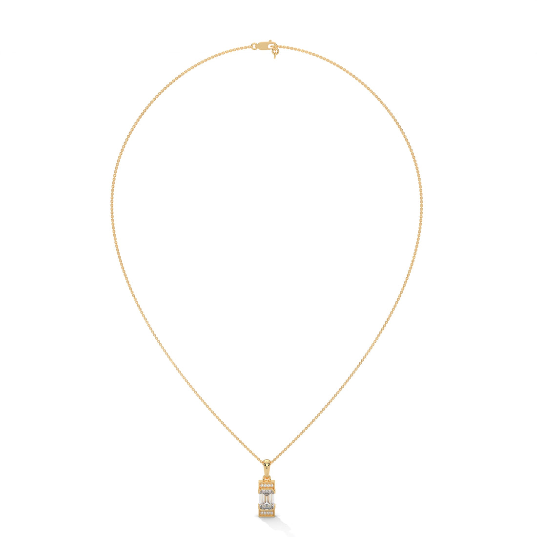 Regal Radiance: 14K Gold Emerald-Cut Diamond Pendant Necklace | 1.04 CTW