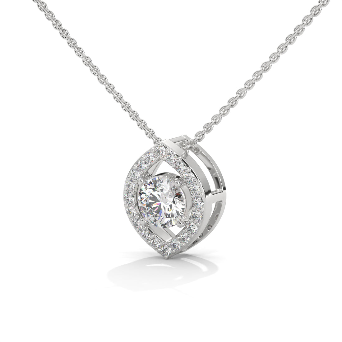 Ethereal Glow: Gold Floating Halo Diamond Pendant Necklace| 0.64 CTW