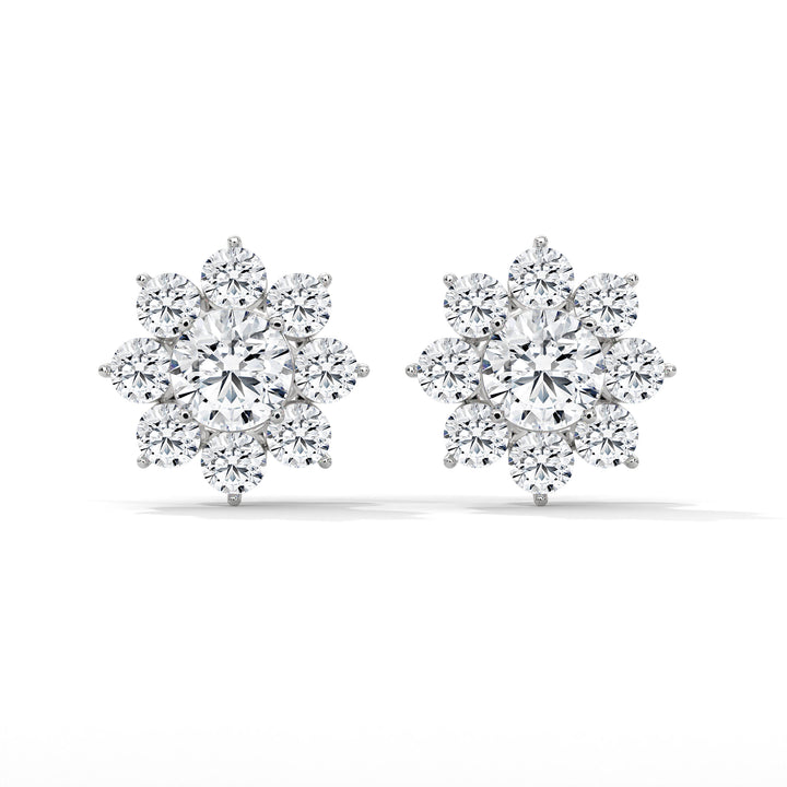 Floral Diamond Cluster 14k &18k Gold Earrings | 2.92 CTW