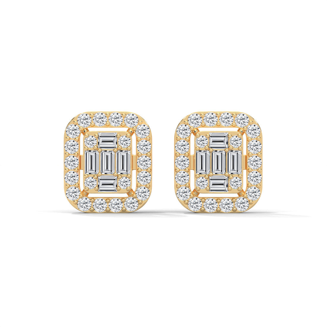 Elegant Emerald & Round Lab-Grown Diamond Gold Halo Stud Earrings | 1.13 CTW