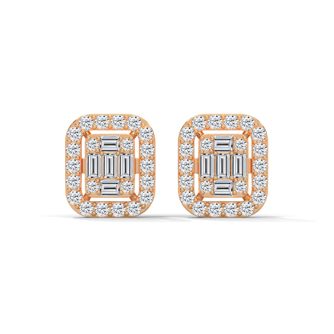 Elegant Emerald & Round Lab-Grown Diamond Gold Halo Stud Earrings | 1.13 CTW