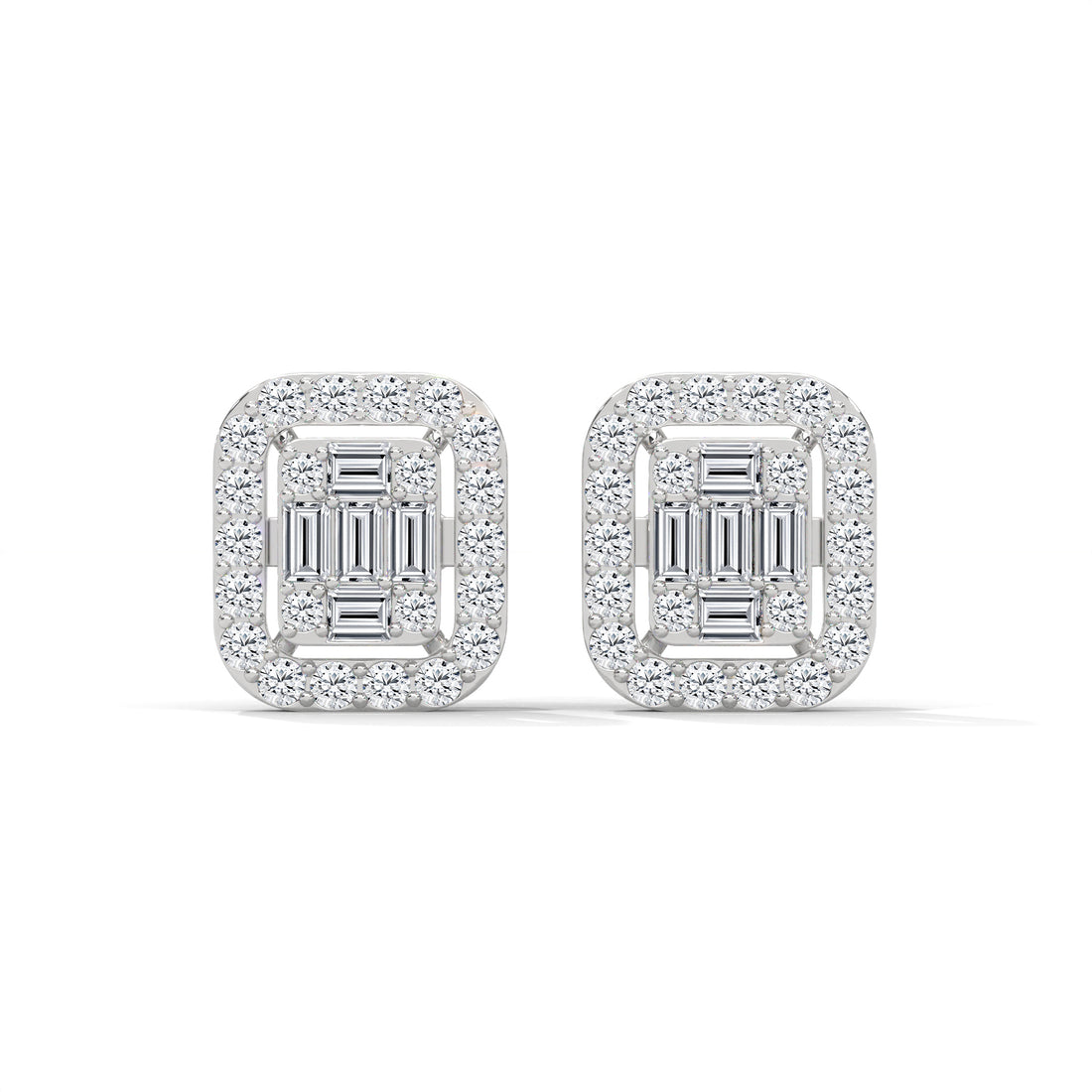 Elegant Emerald & Round Lab-Grown Diamond Gold Halo Stud Earrings | 1.13 CTW