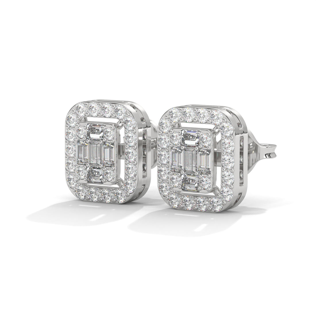 Elegant Emerald & Round Lab-Grown Diamond Gold Halo Stud Earrings | 1.13 CTW