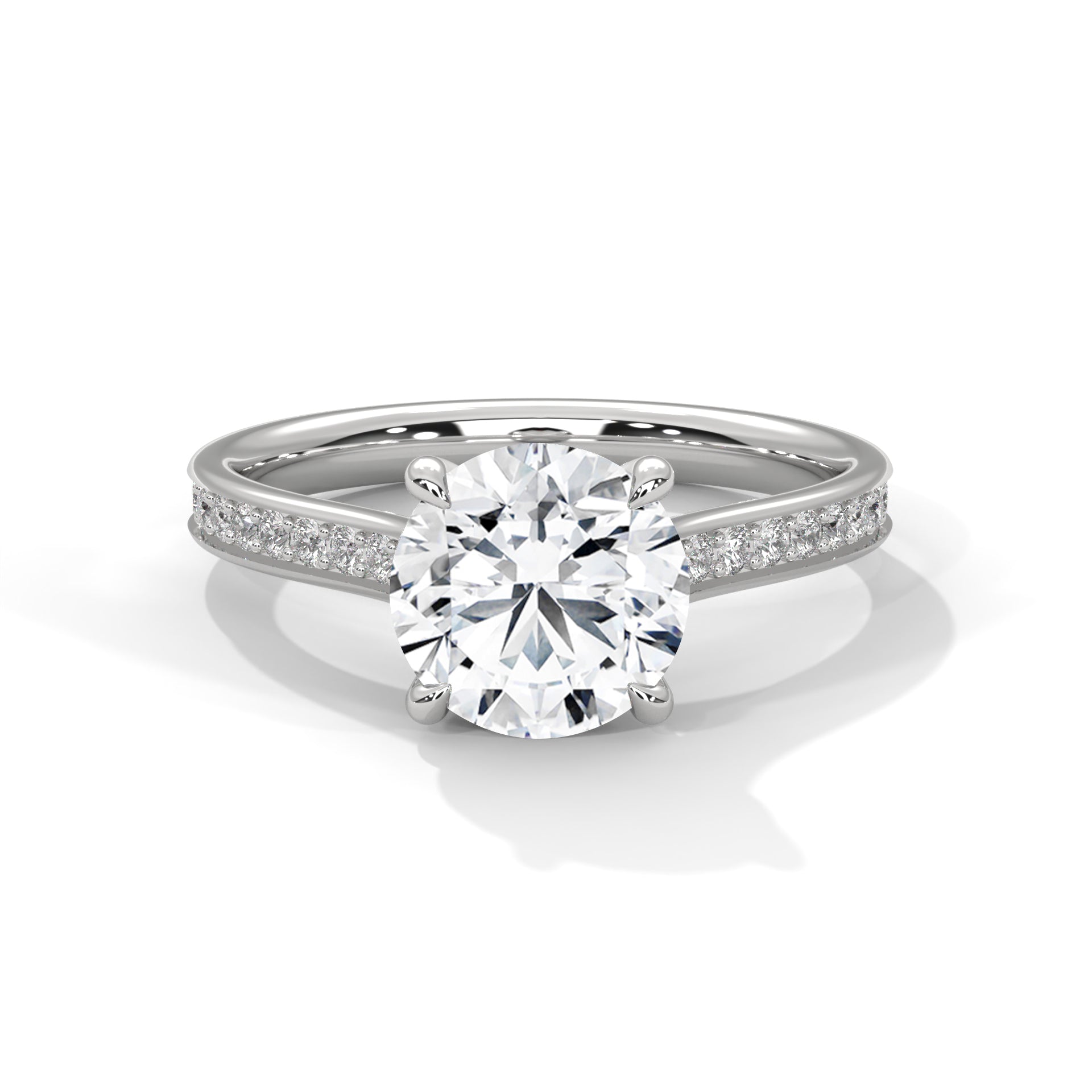 4-Prong Pave Engagement Ring with 2ct Lab-Grown Round Brilliant-Cut Diamond (F VS)
