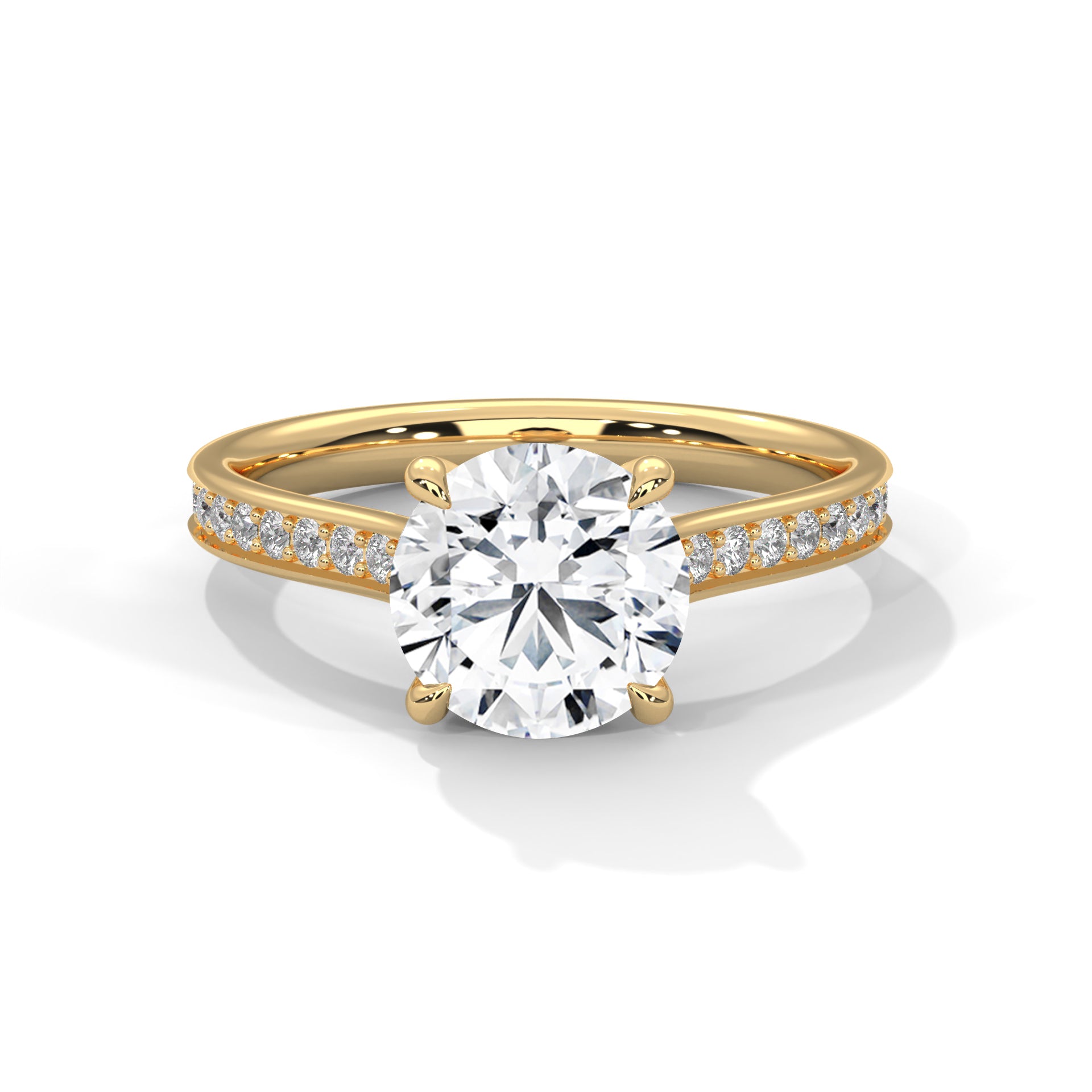4-Prong Pave Engagement Ring with 2ct Lab-Grown Round Brilliant-Cut Diamond (F VS)