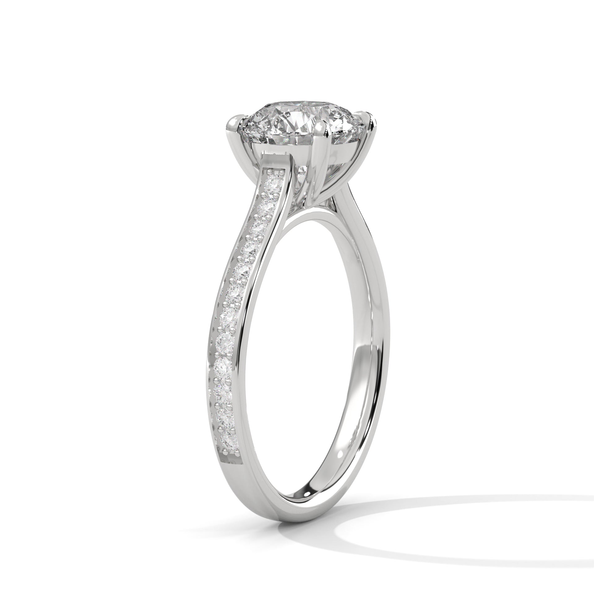 4-Prong Pave Engagement Ring with 2ct Lab-Grown Round Brilliant-Cut Diamond (F VS)