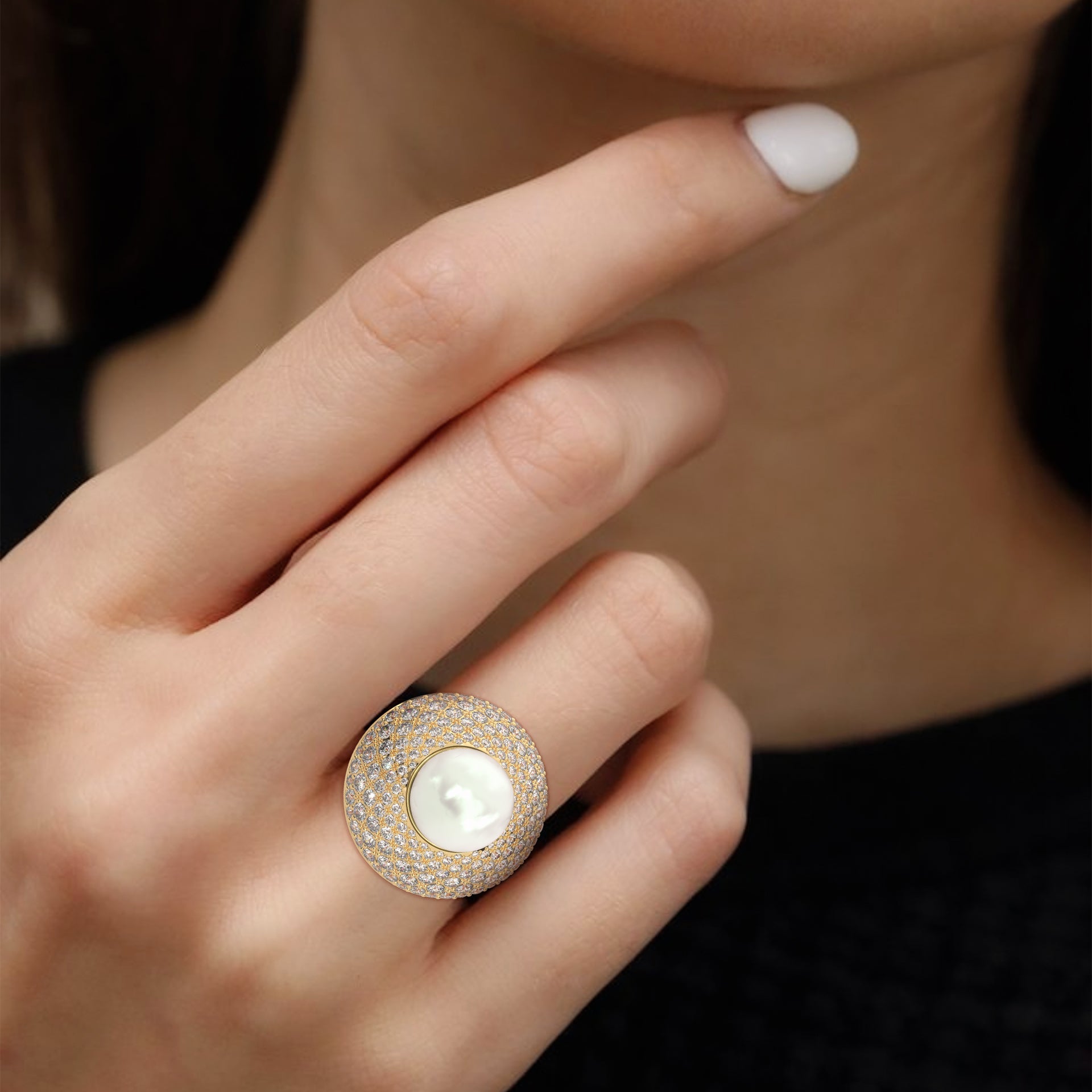 Celestia 5.88 CTW Lab-Grown Diamond & Pearl Halo Ring | 14K & 18K Gold