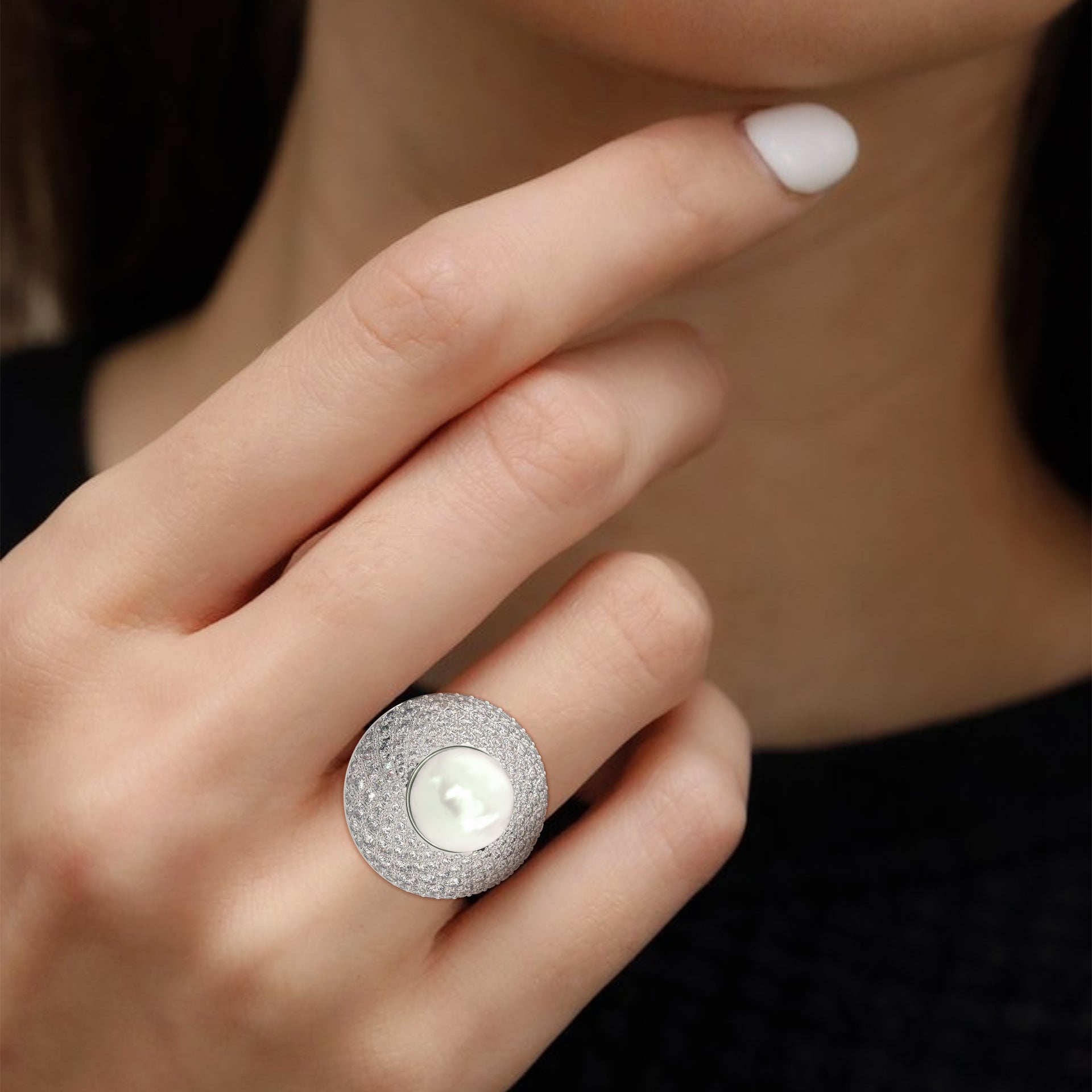 Celestia 5.88 CTW Lab-Grown Diamond & Pearl Halo Ring | 14K & 18K Gold