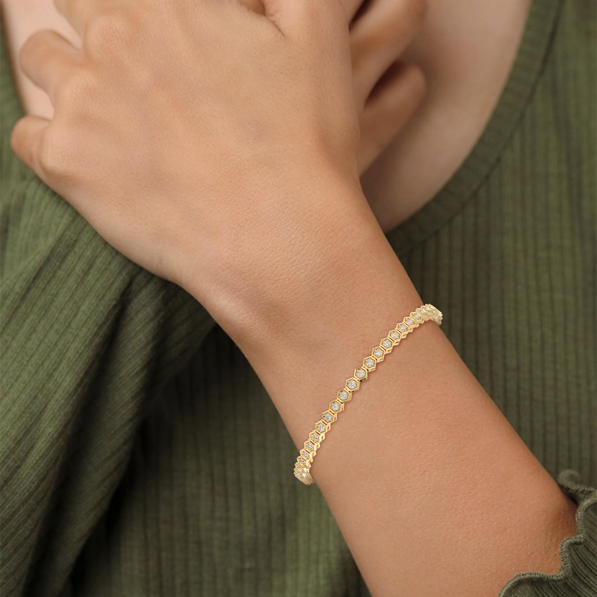 HexaGlow Lab-Grown Diamond Gold Tennis Bracelet | 1.28 CTW