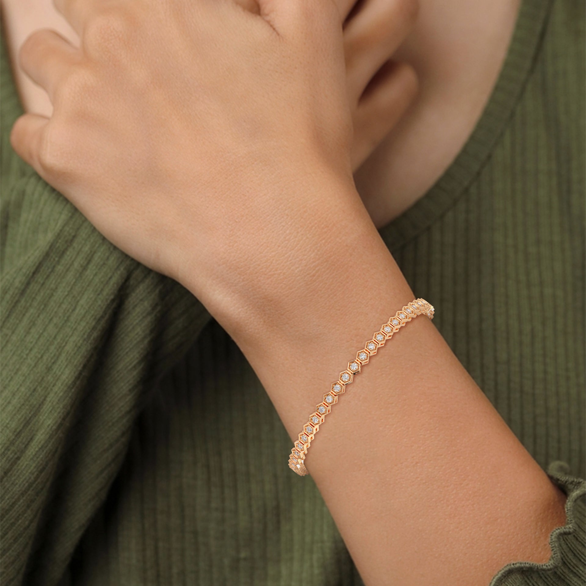 HexaGlow Lab-Grown Diamond Gold Tennis Bracelet | 1.28 CTW