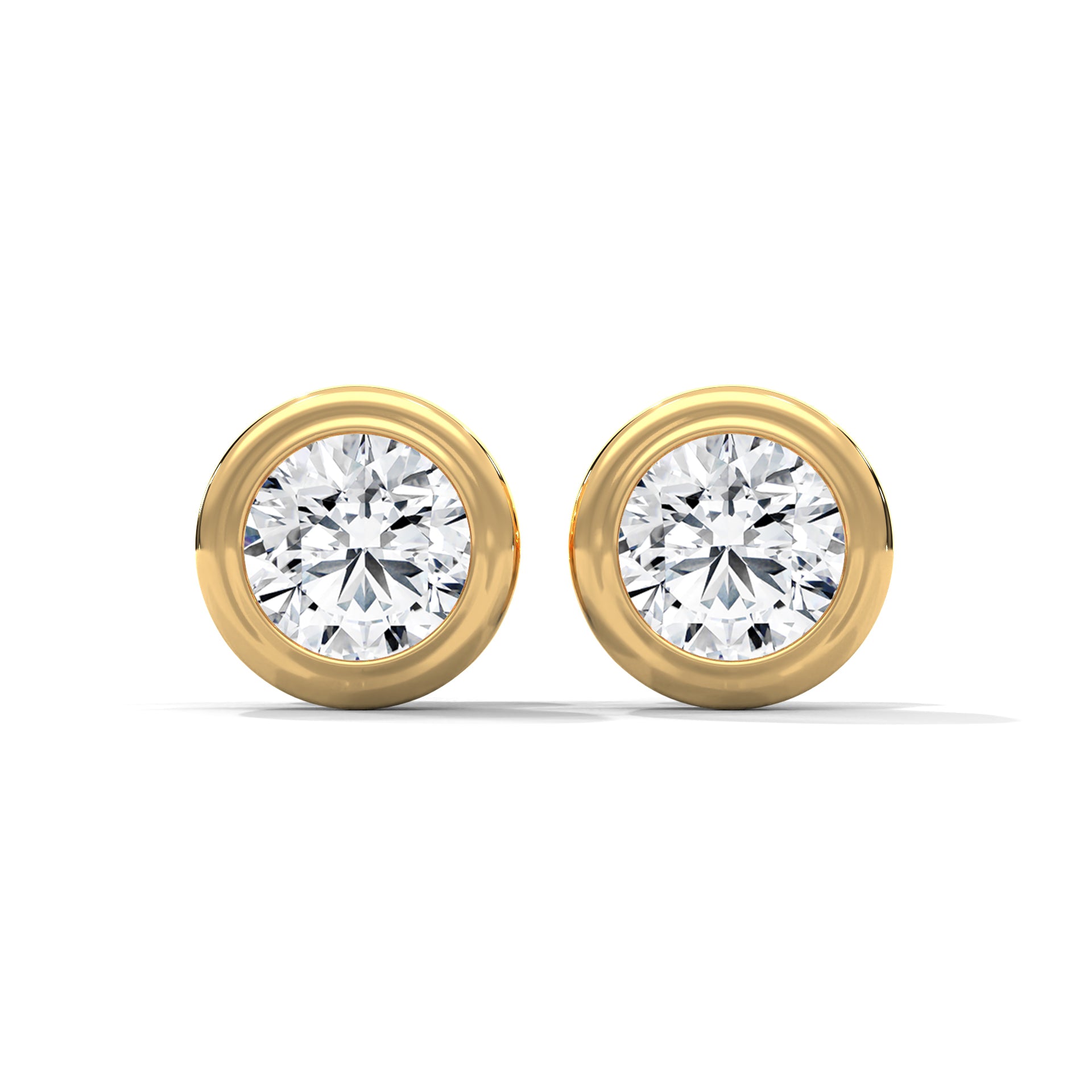 Modern Bezel-Set Round Diamond Stud Earrings in 14K Gold | 2-6 CTW