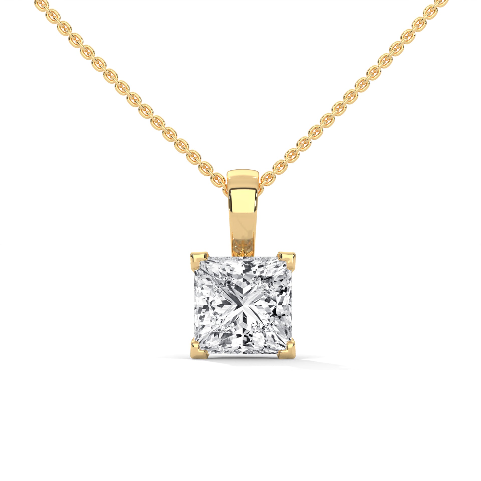Princess-Cut Diamond Pendant Necklace 2.00ct E-VS1 | 14K Gold | 16” & 18” Chain