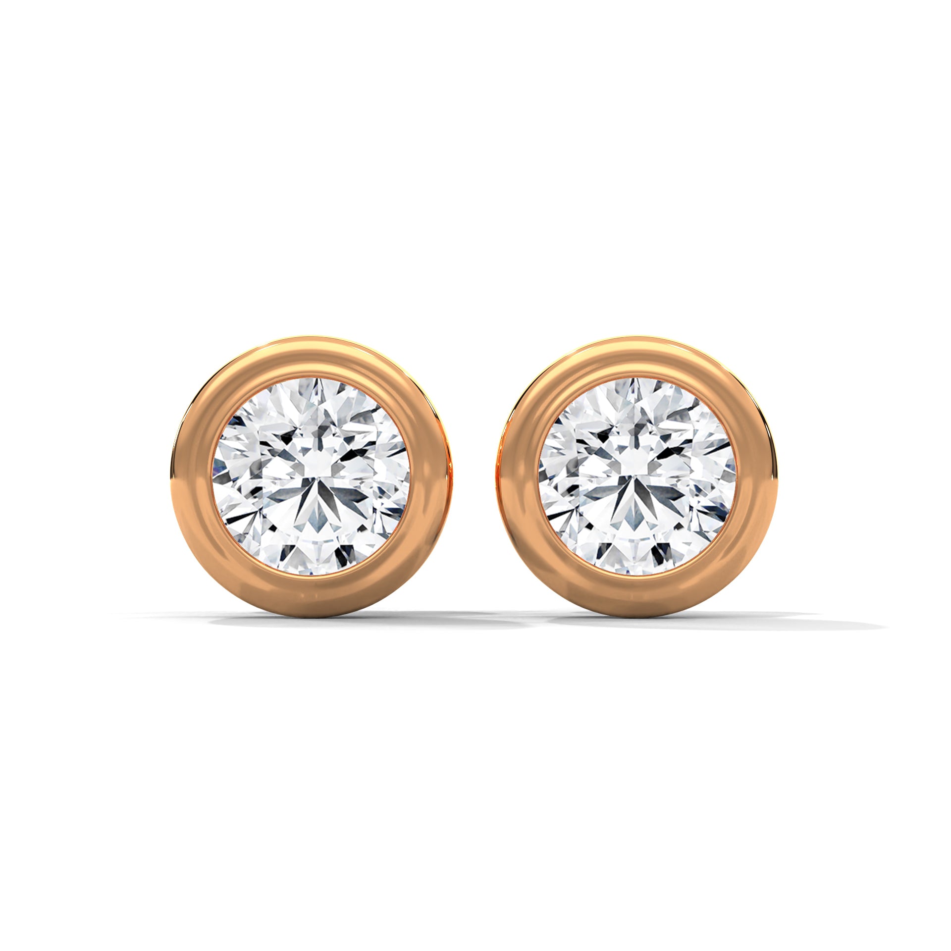 Modern Bezel-Set Round Diamond Stud Earrings in 14K Gold | 2-6 CTW