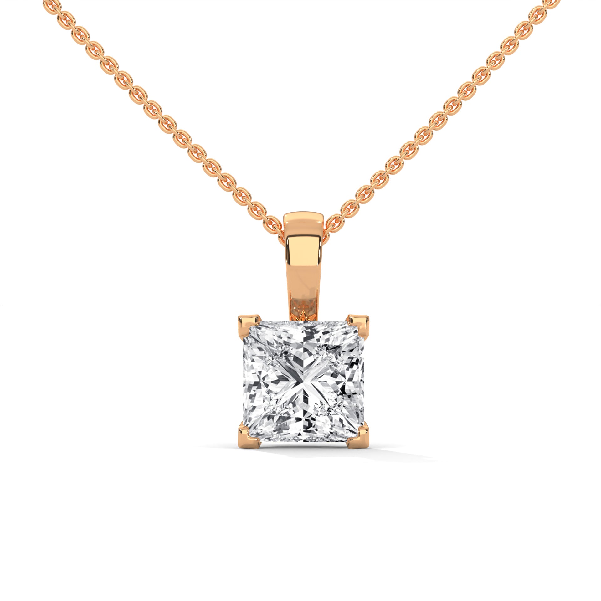 Princess-Cut Diamond Pendant Necklace 2.00ct E-VS1 | 14K Gold | 16” & 18” Chain