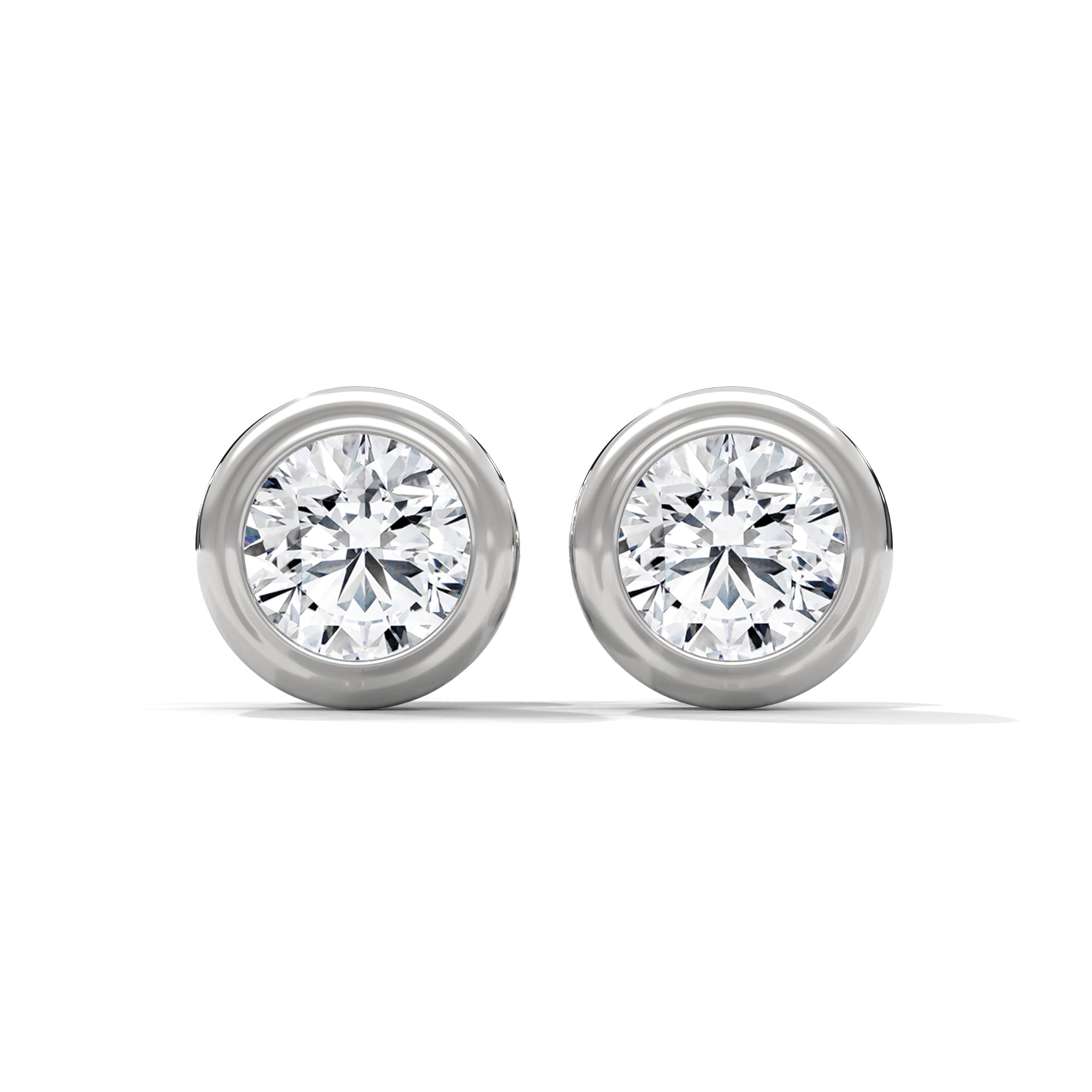 Modern Bezel-Set Round Diamond Stud Earrings in 14K Gold | 2-6 CTW