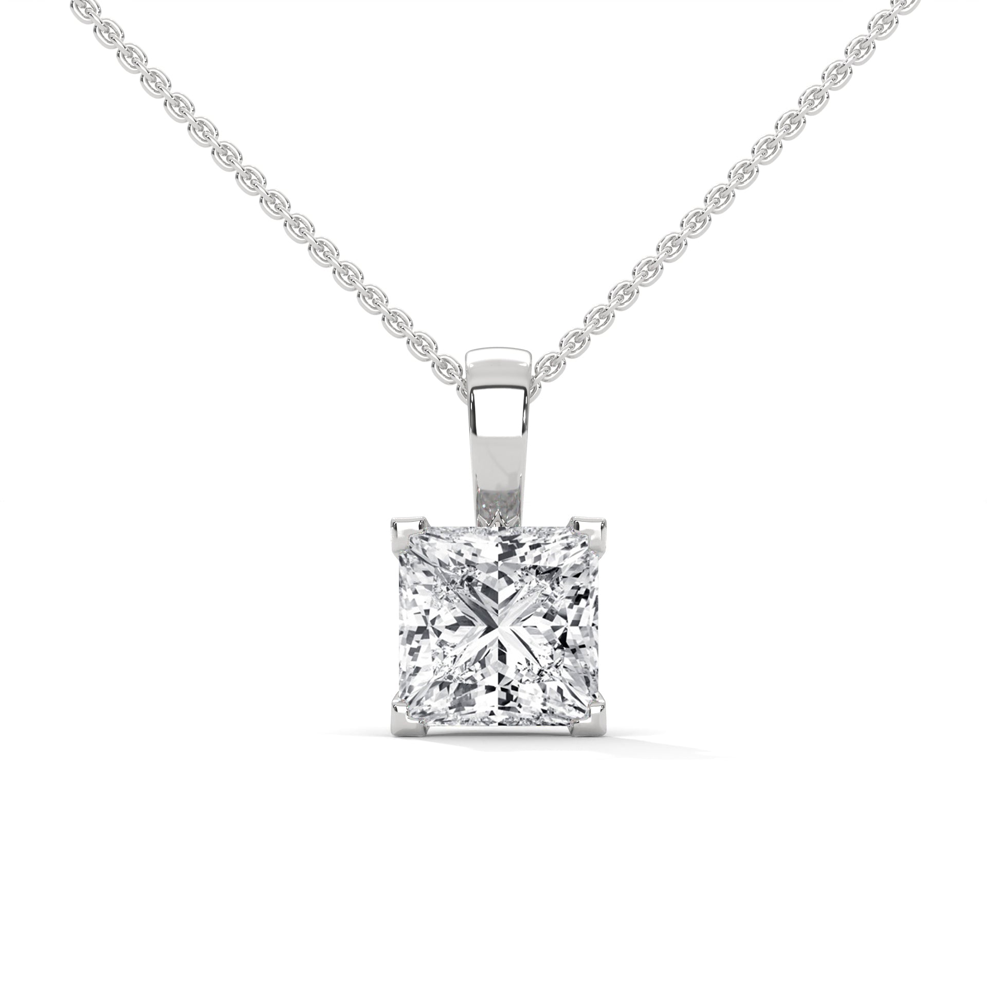 Princess-Cut Diamond Pendant Necklace 2.00ct E-VS1 | 14K Gold | 16” & 18” Chain