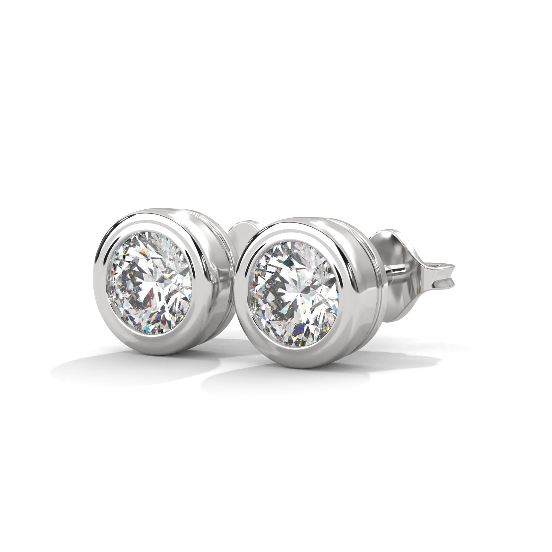 Modern Bezel-Set Round Diamond Stud Earrings in 14K Gold | 2-6 CTW