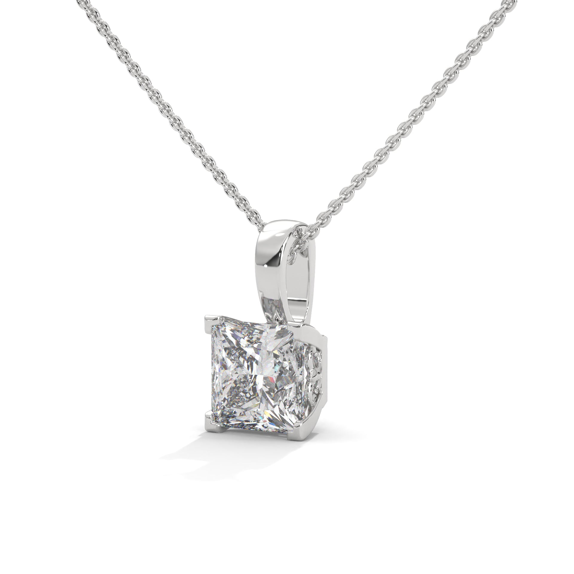 Princess-Cut Diamond Pendant Necklace 2.00ct E-VS1 | 14K Gold | 16” & 18” Chain