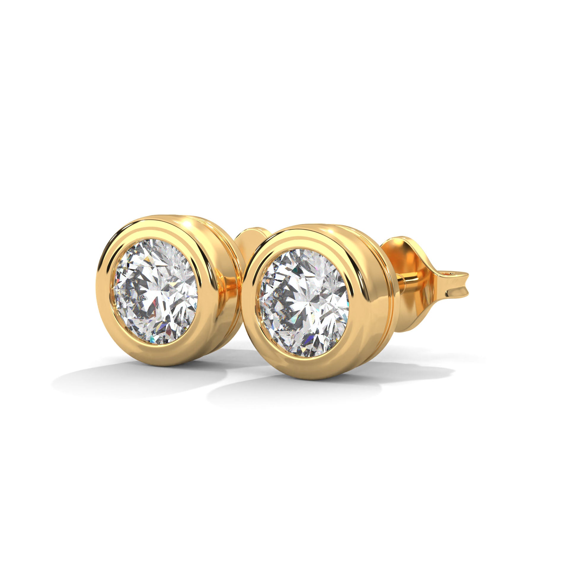 Modern Bezel-Set Round Diamond Stud Earrings in 14K Gold | 2-6 CTW