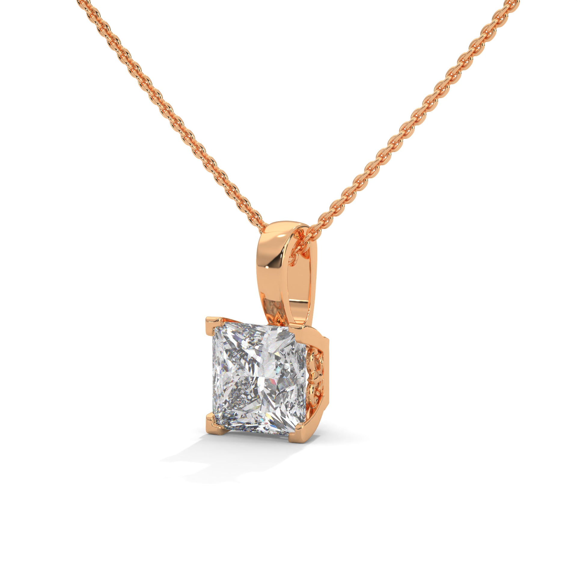 Princess-Cut Diamond Pendant Necklace 2.00ct E-VS1 | 14K Gold | 16” & 18” Chain