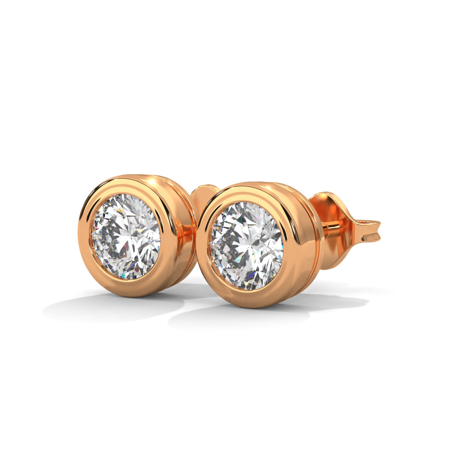 Modern Bezel-Set Round Diamond Stud Earrings in 14K Gold | 2-6 CTW