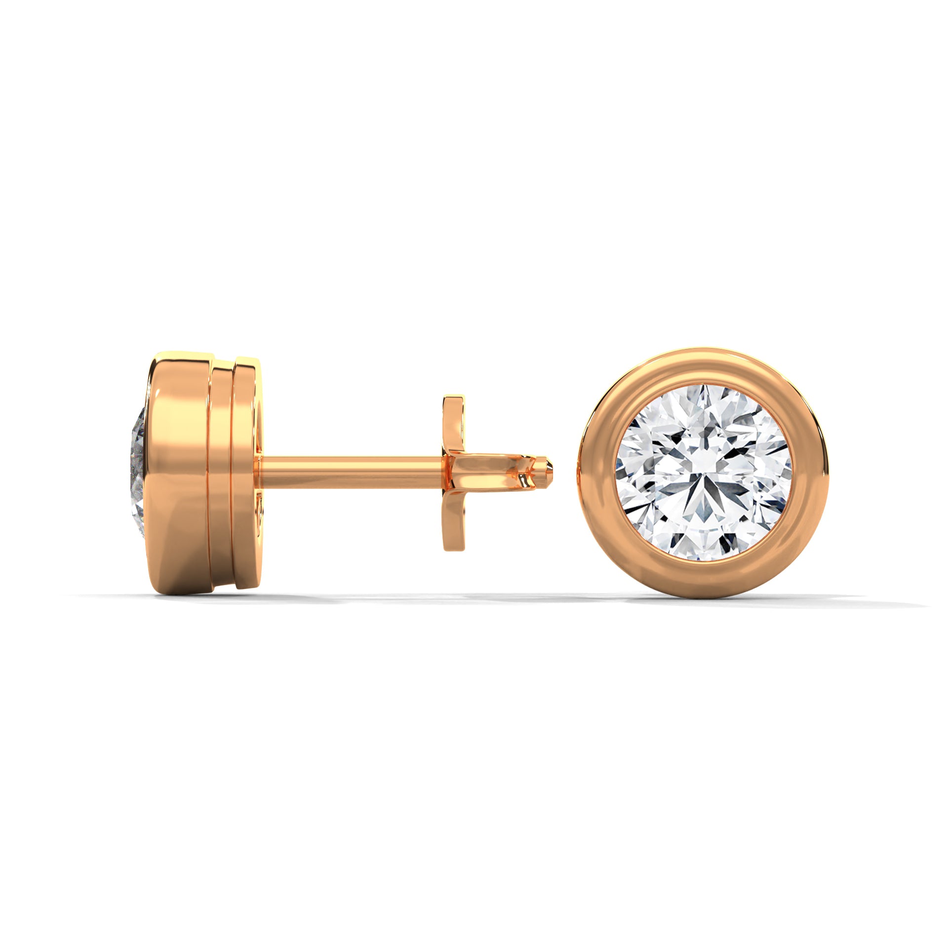 Modern Bezel-Set Round Diamond Stud Earrings in 14K Gold | 2-6 CTW