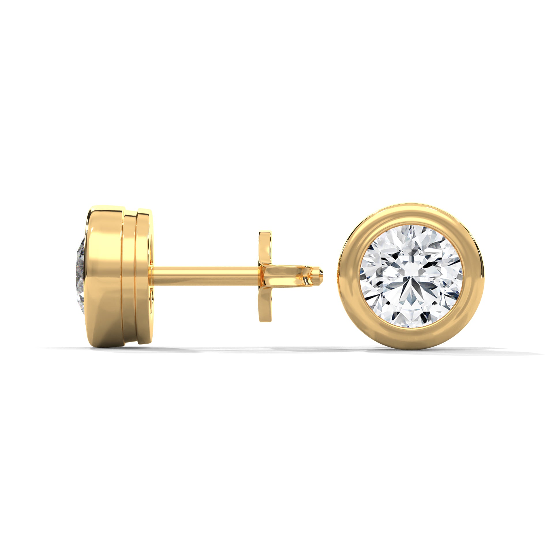 Modern Bezel-Set Round Diamond Stud Earrings in 14K Gold | 2-6 CTW