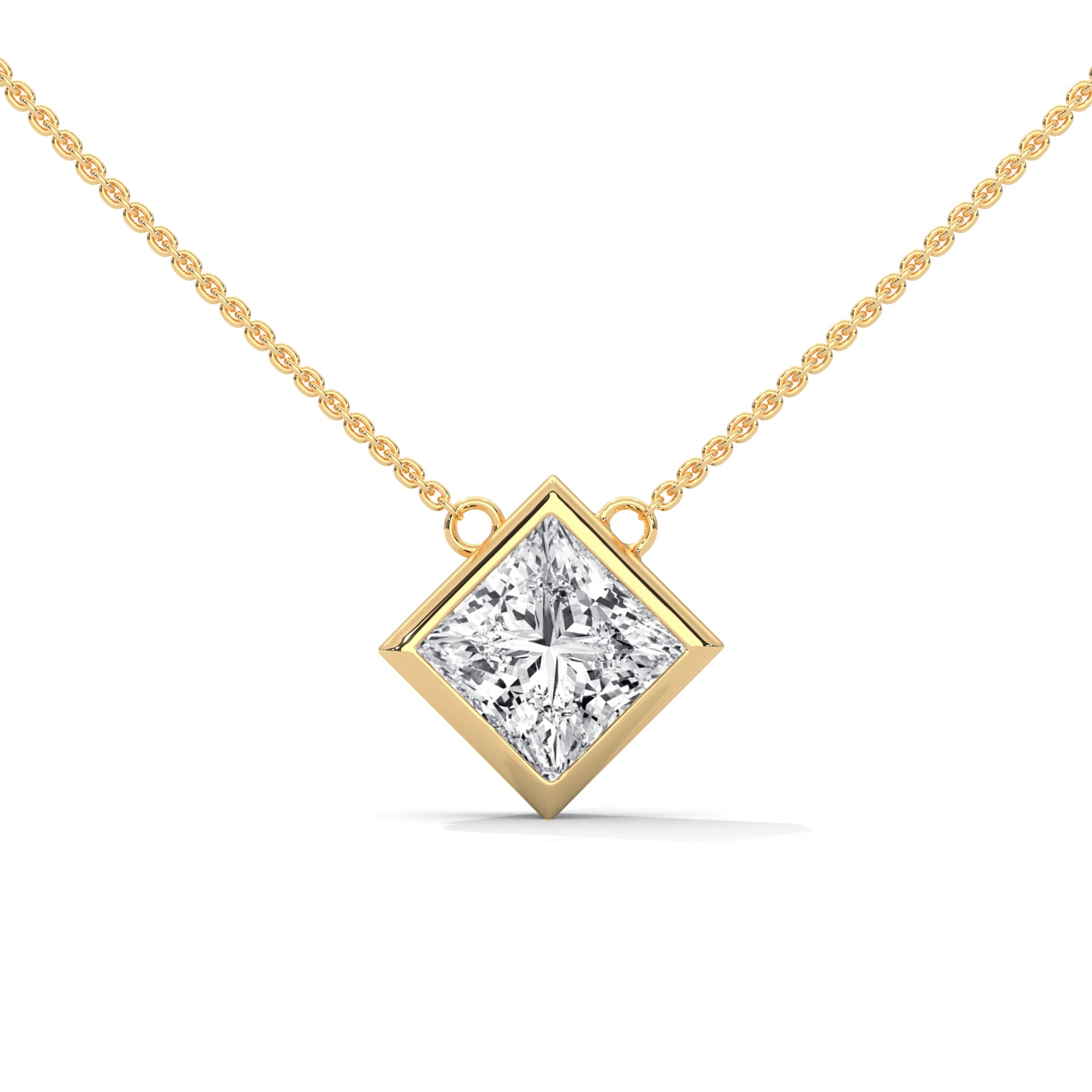 Floating Princess-Cut Diamond Pendant Necklace 2.00ct E-VS1 | 14K Gold| 16” & 18” Chain