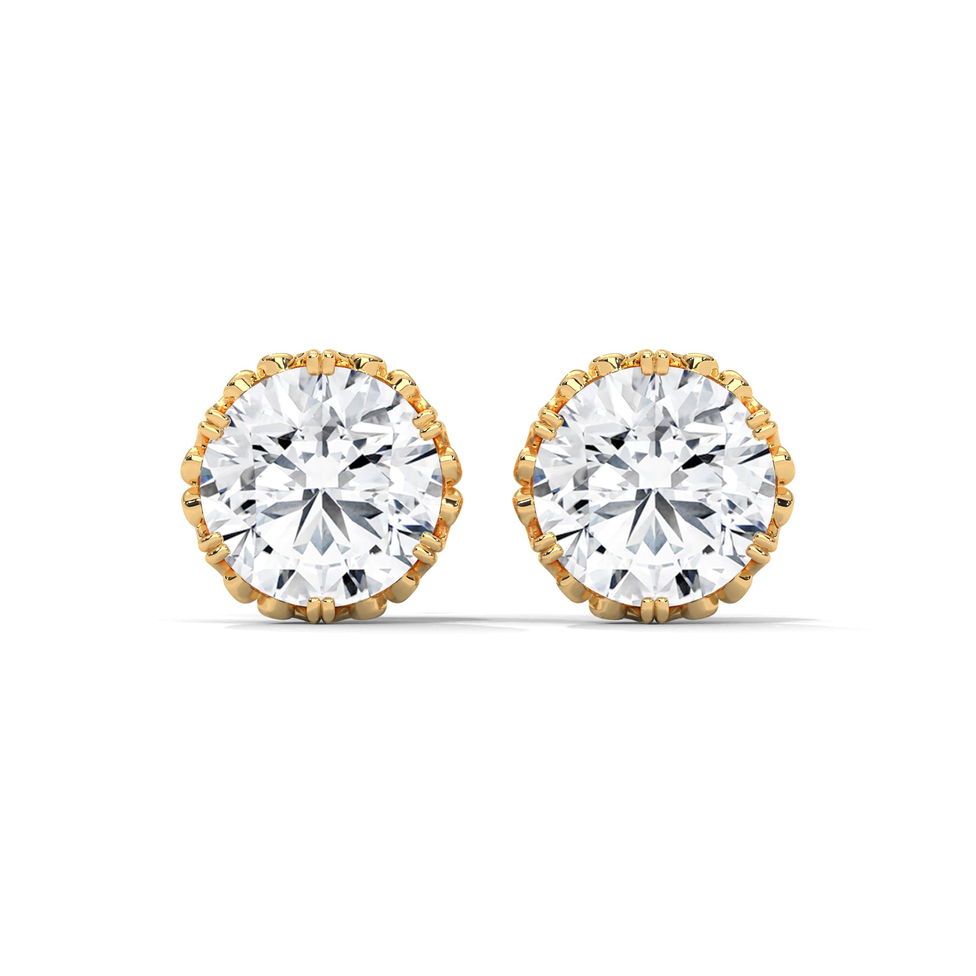 Vintage-Inspired Round Diamond Stud Earrings in 14K Gold| 2-6 CTW