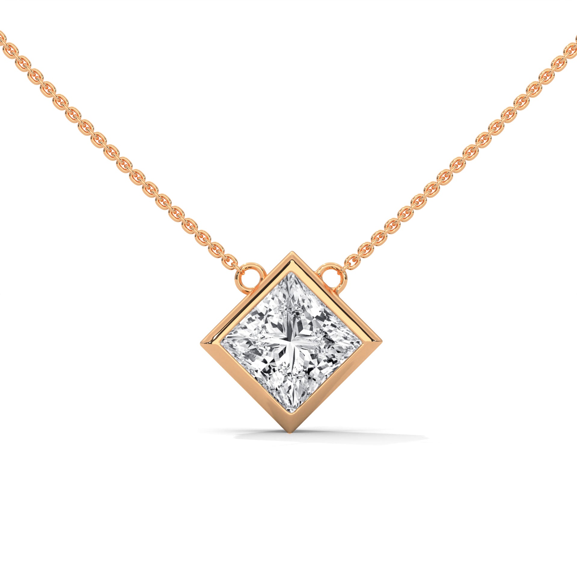Floating Princess-Cut Diamond Pendant Necklace 2.00ct E-VS1 | 14K Gold| 16” & 18” Chain