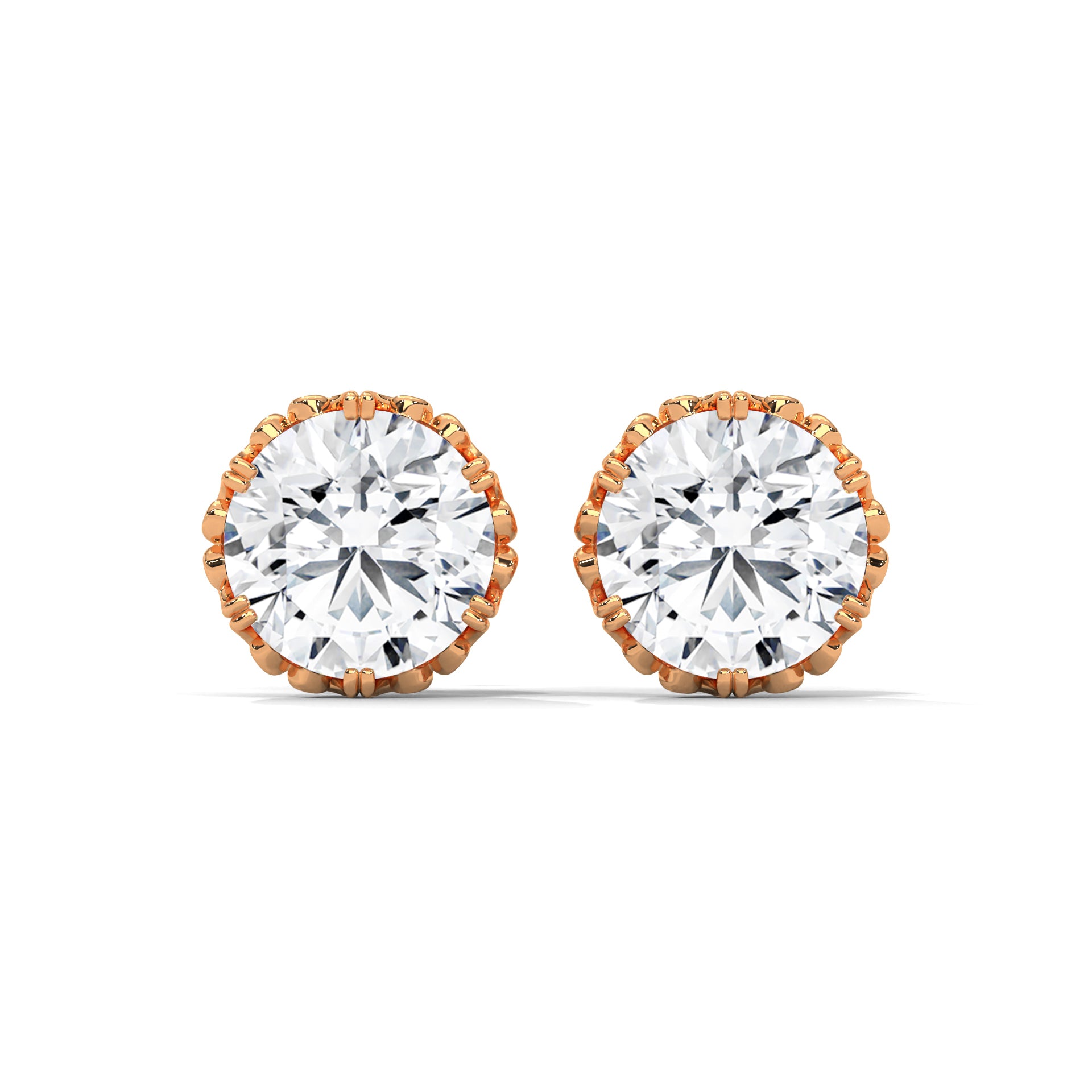 Vintage-Inspired Round Diamond Stud Earrings in 14K Gold| 2-6 CTW