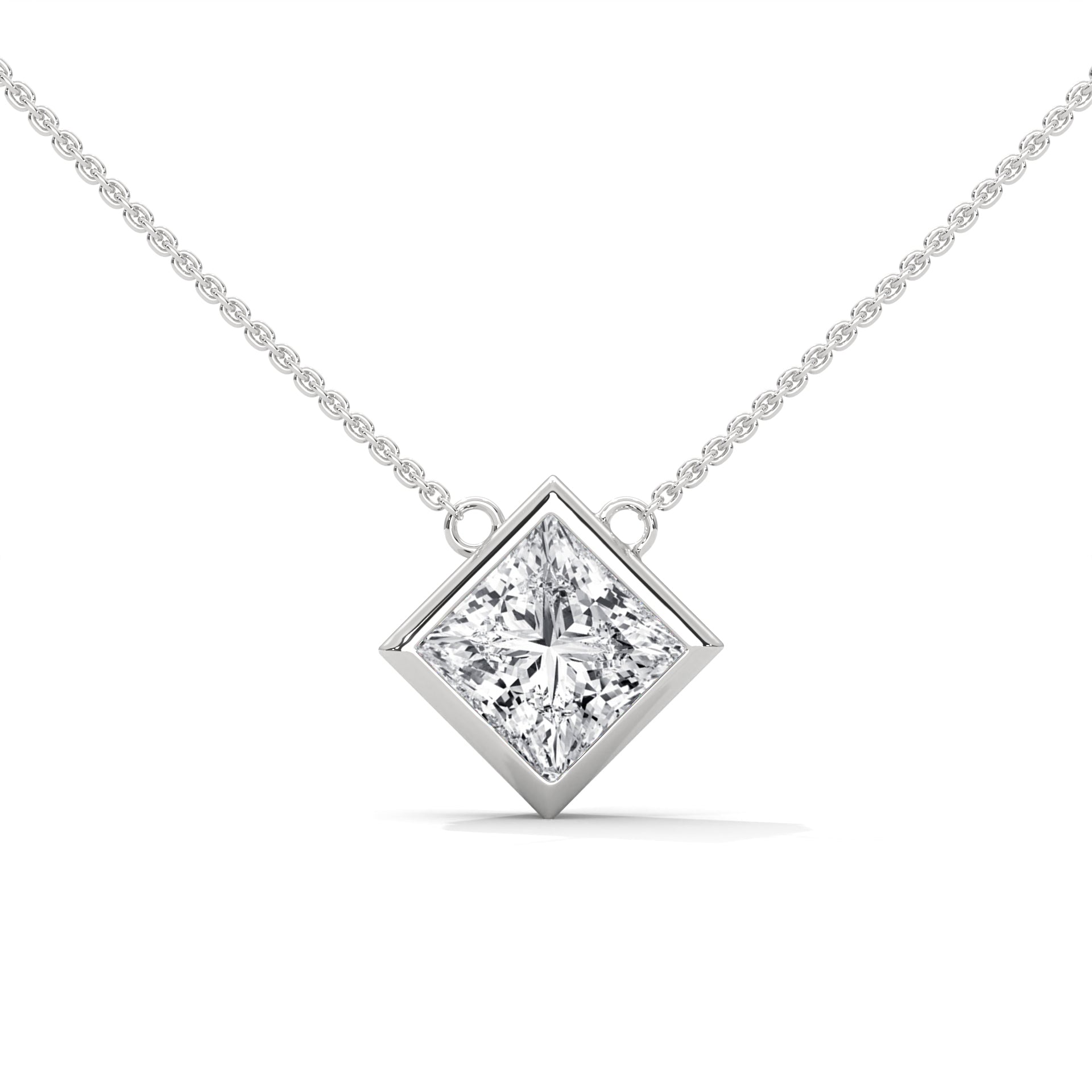 Floating Princess-Cut Diamond Pendant Necklace 2.00ct E-VS1 | 14K Gold| 16” & 18” Chain