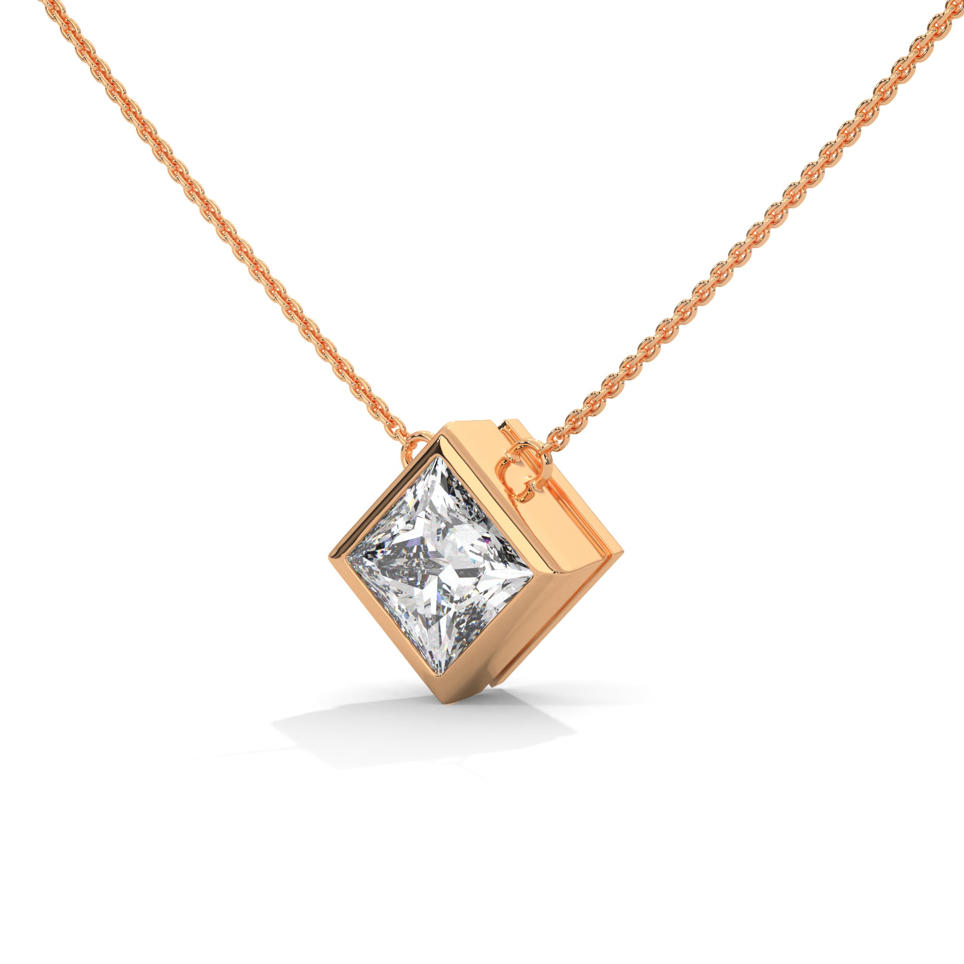 Floating Princess-Cut Diamond Pendant Necklace 2.00ct E-VS1 | 14K Gold| 16” & 18” Chain