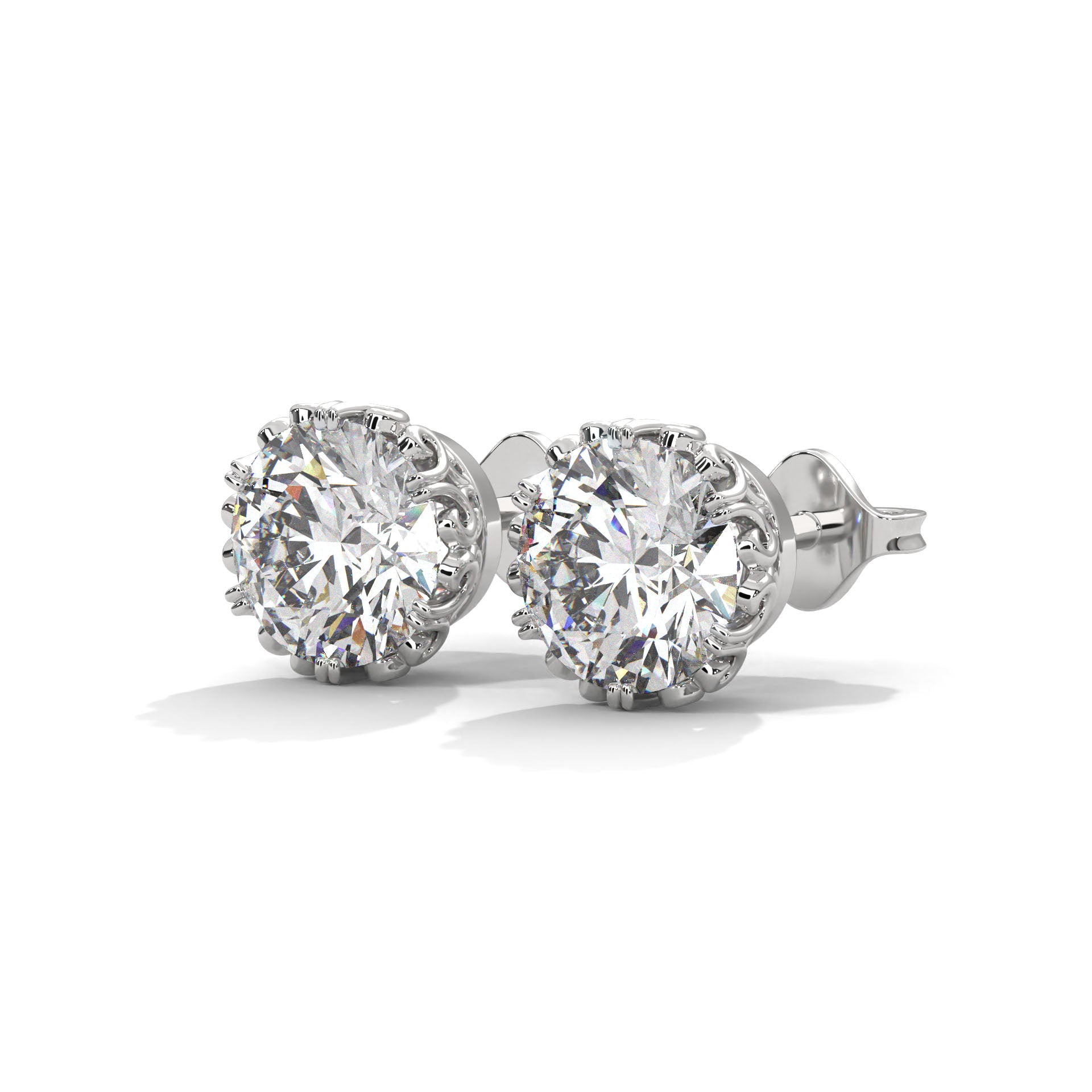 Vintage-Inspired Round Diamond Stud Earrings in 14K Gold| 2-6 CTW
