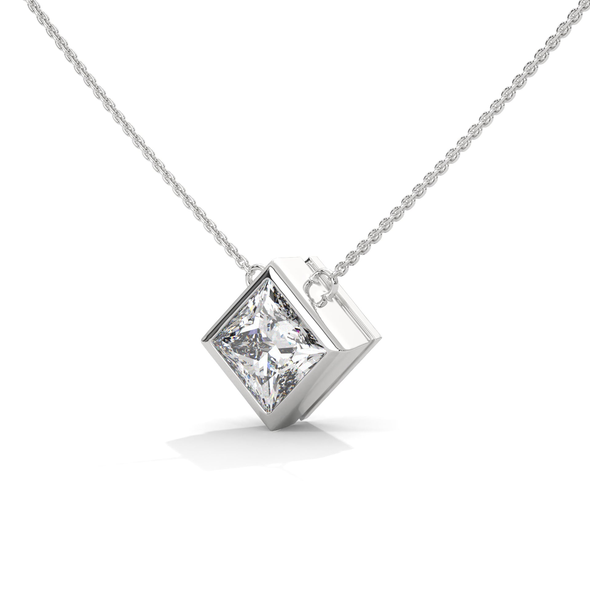 Floating Princess-Cut Diamond Pendant Necklace 2.00ct E-VS1 | 14K Gold| 16” & 18” Chain
