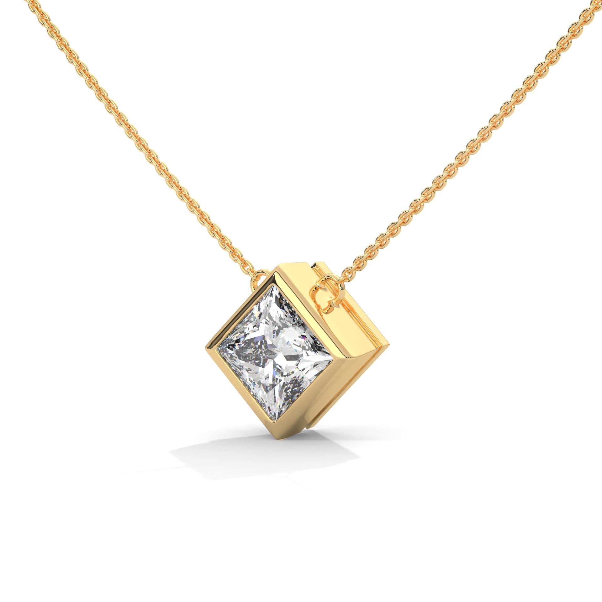 Floating Princess-Cut Diamond Pendant Necklace 2.00ct E-VS1 | 14K Gold| 16” & 18” Chain