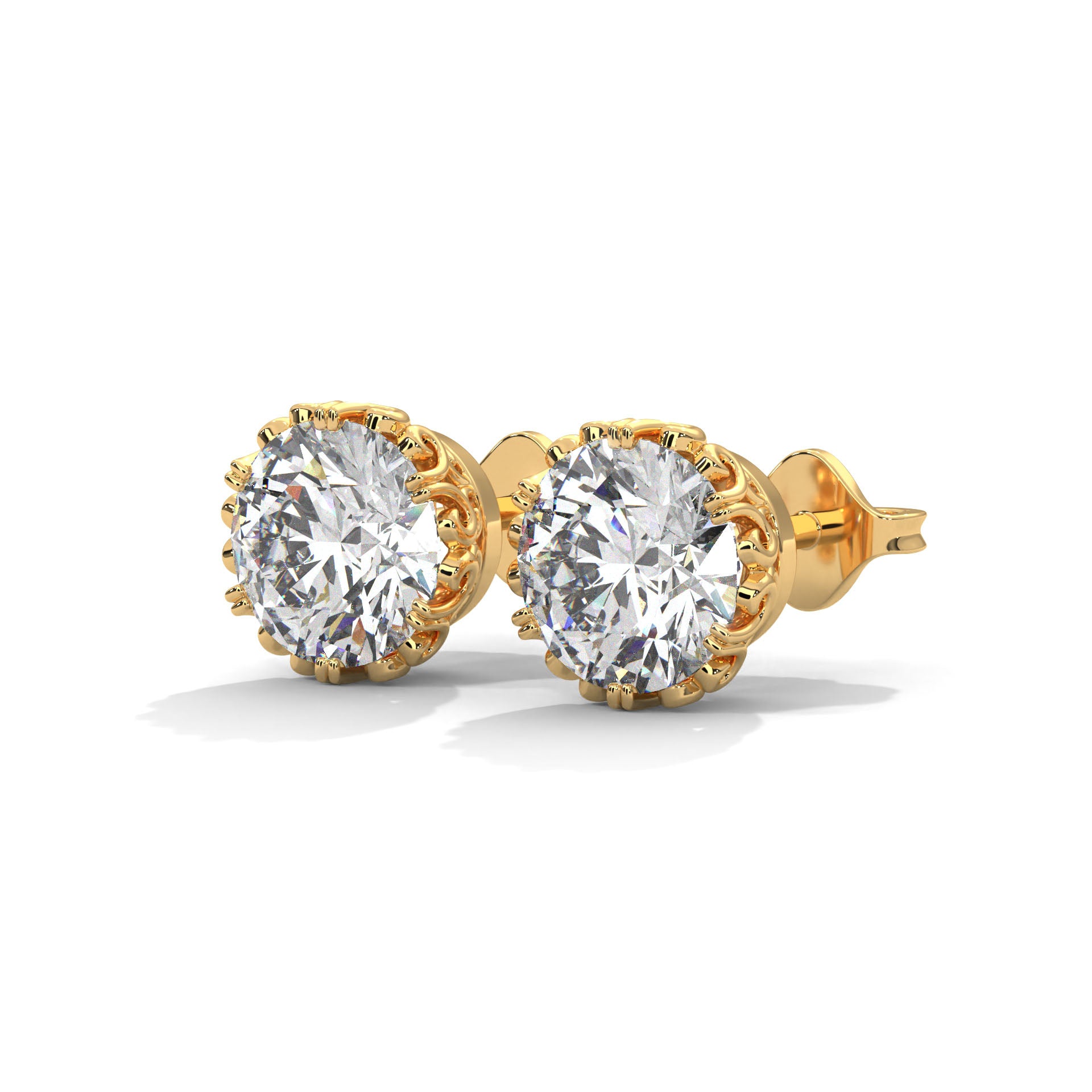 Vintage-Inspired Round Diamond Stud Earrings in 14K Gold| 2-6 CTW
