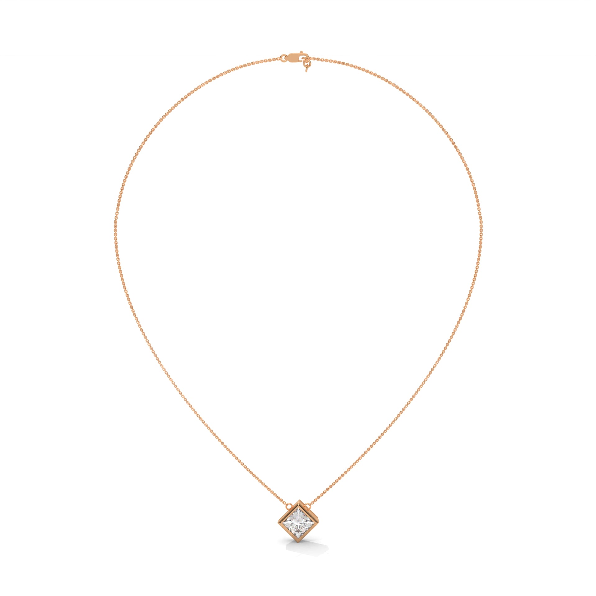 Floating Princess-Cut Diamond Pendant Necklace 2.00ct E-VS1 | 14K Gold| 16” & 18” Chain
