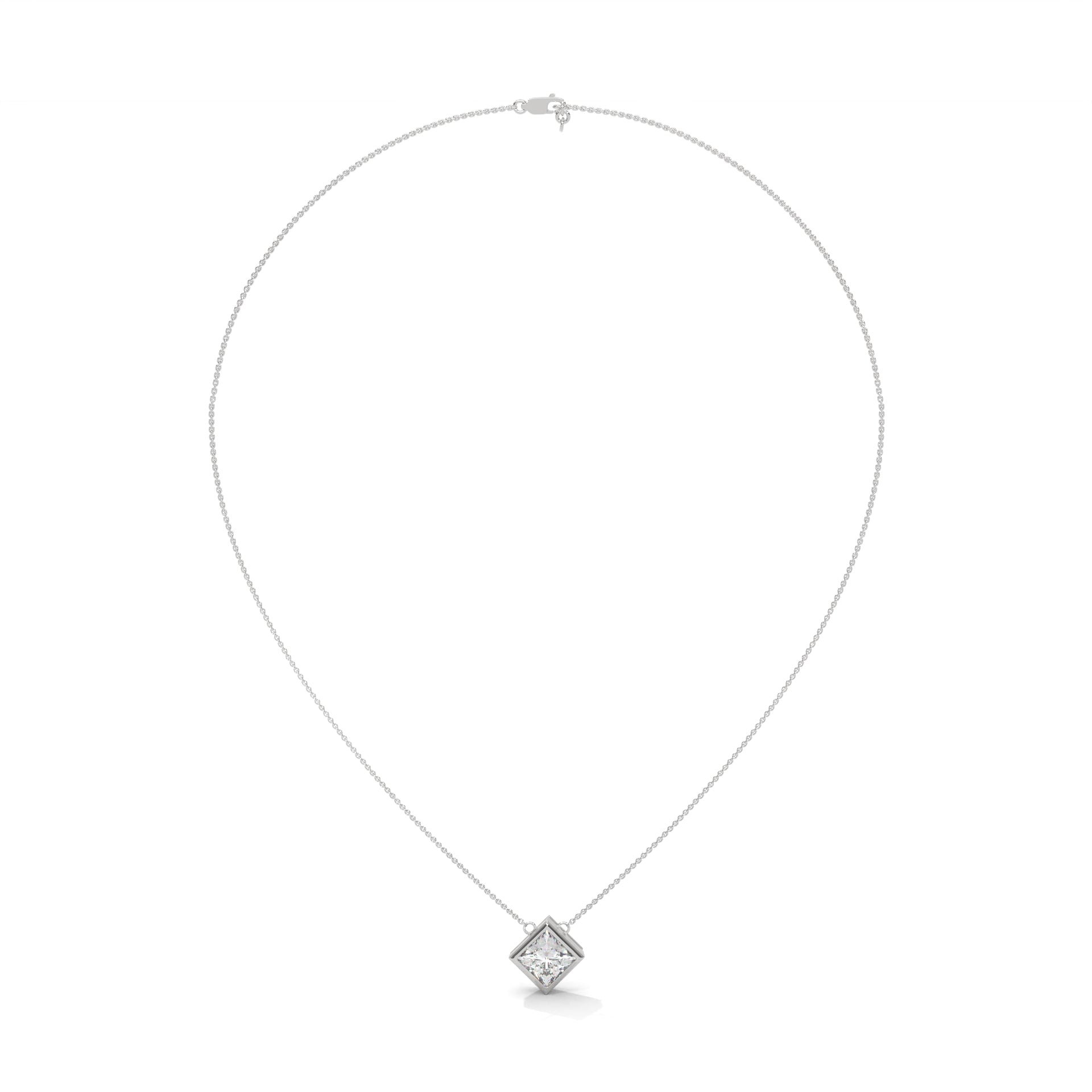 Floating Princess-Cut Diamond Pendant Necklace 2.00ct E-VS1 | 14K Gold| 16” & 18” Chain
