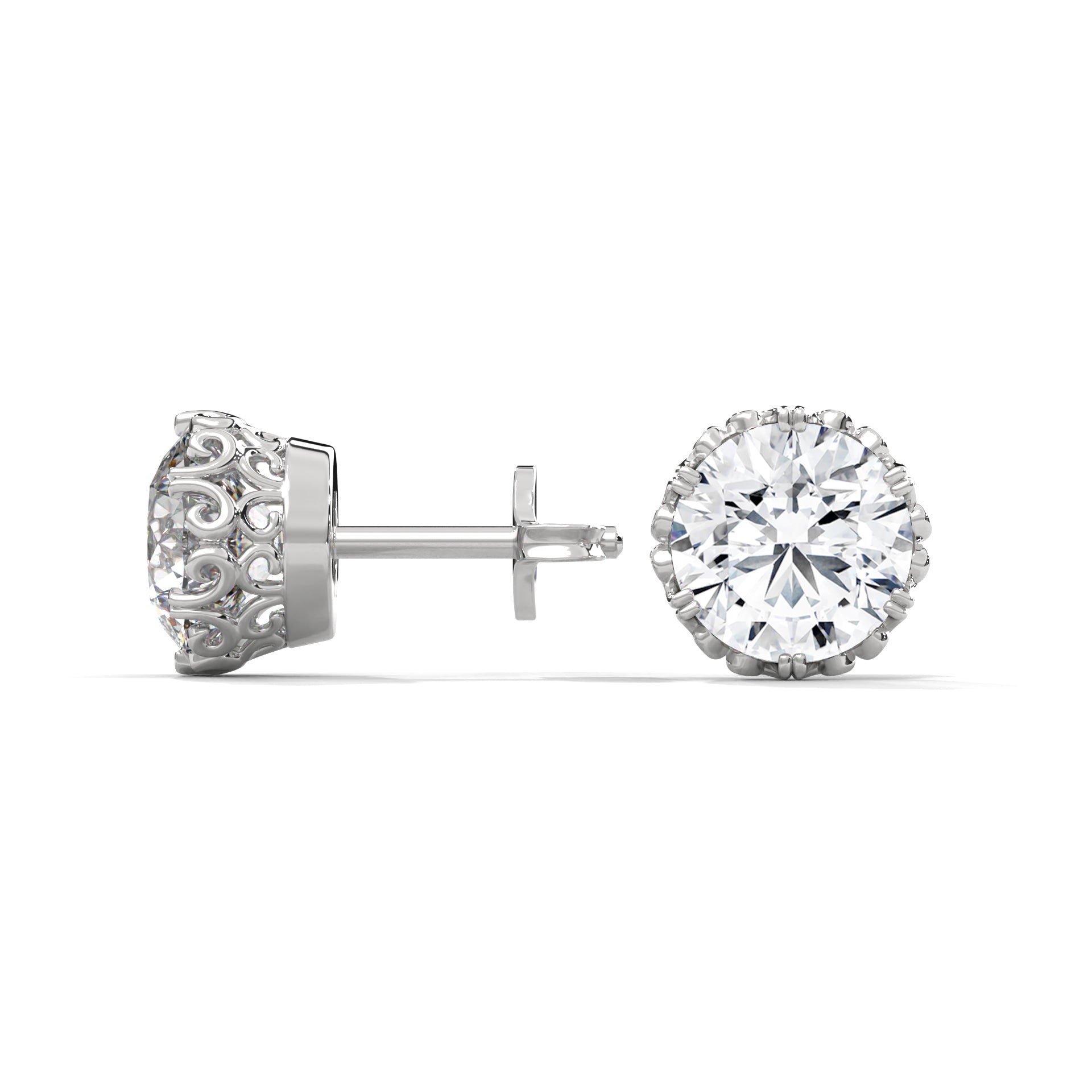 Vintage-Inspired Round Diamond Stud Earrings in 14K Gold| 2-6 CTW