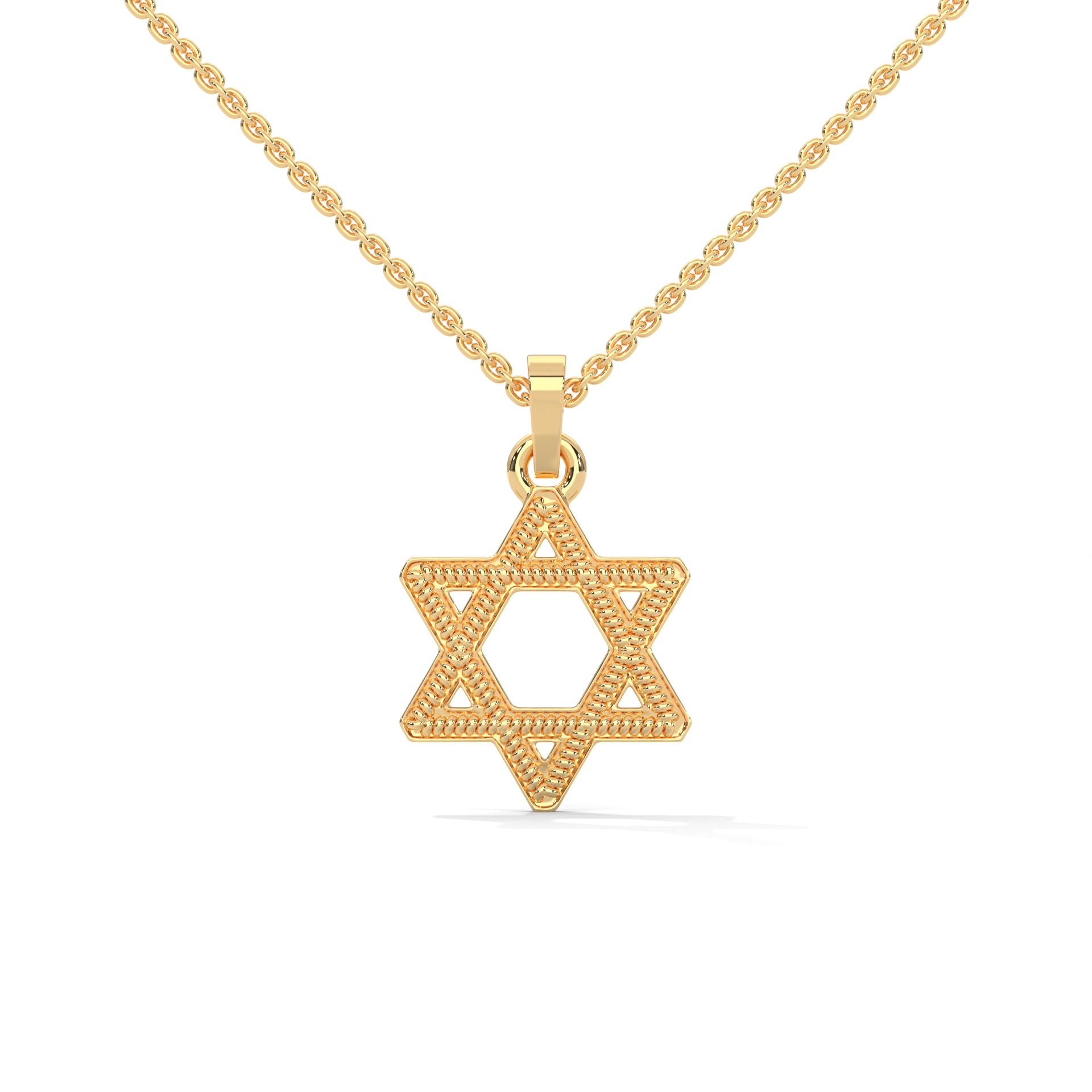 Divine Radiance: 14K Gold Star of David Pendant with Milgrain Detailing